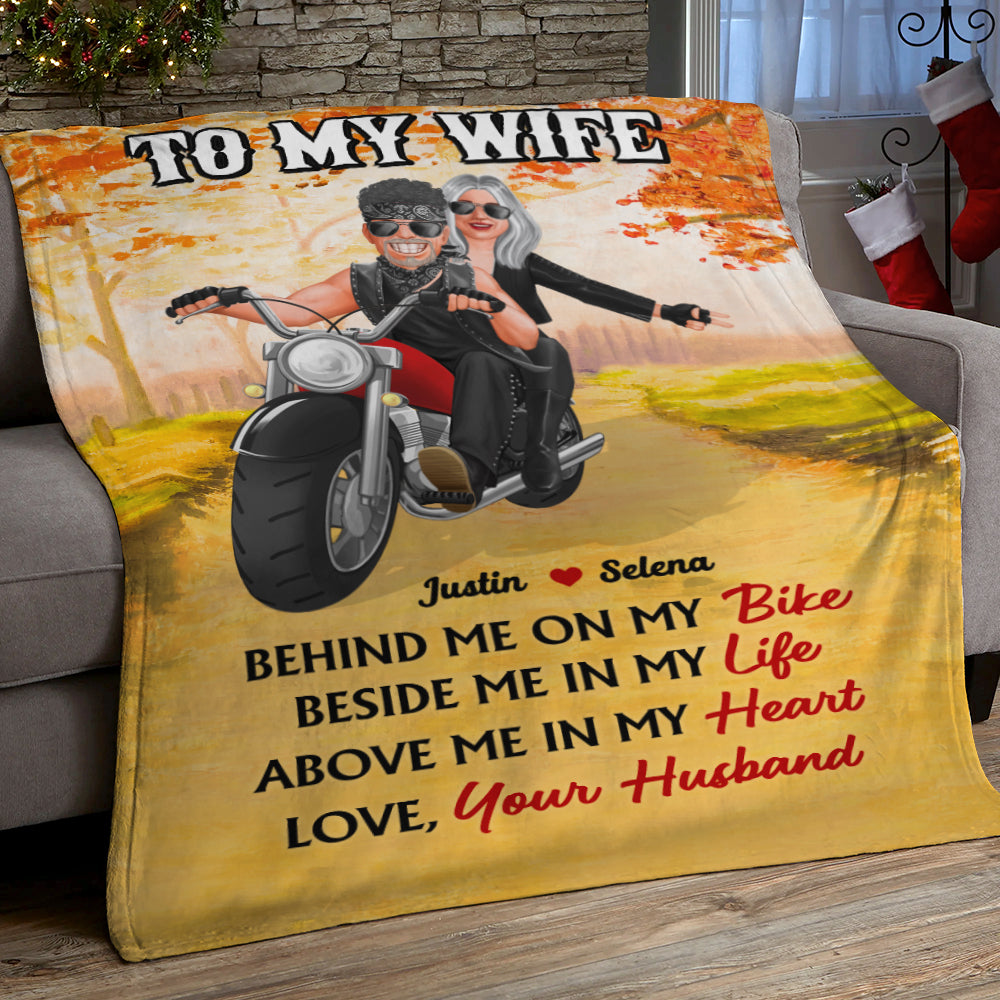 Biker Couple Behind Me On My Bike, Personalized Blanket, Couple's Autumn Trip - Blanket - GoDuckee