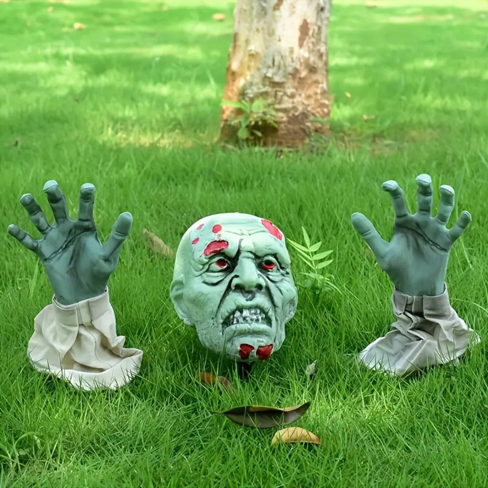 Halloween Yard Decorations, Scary Plastic Hands and Skull 02ACXX081024 - - GoDuckee