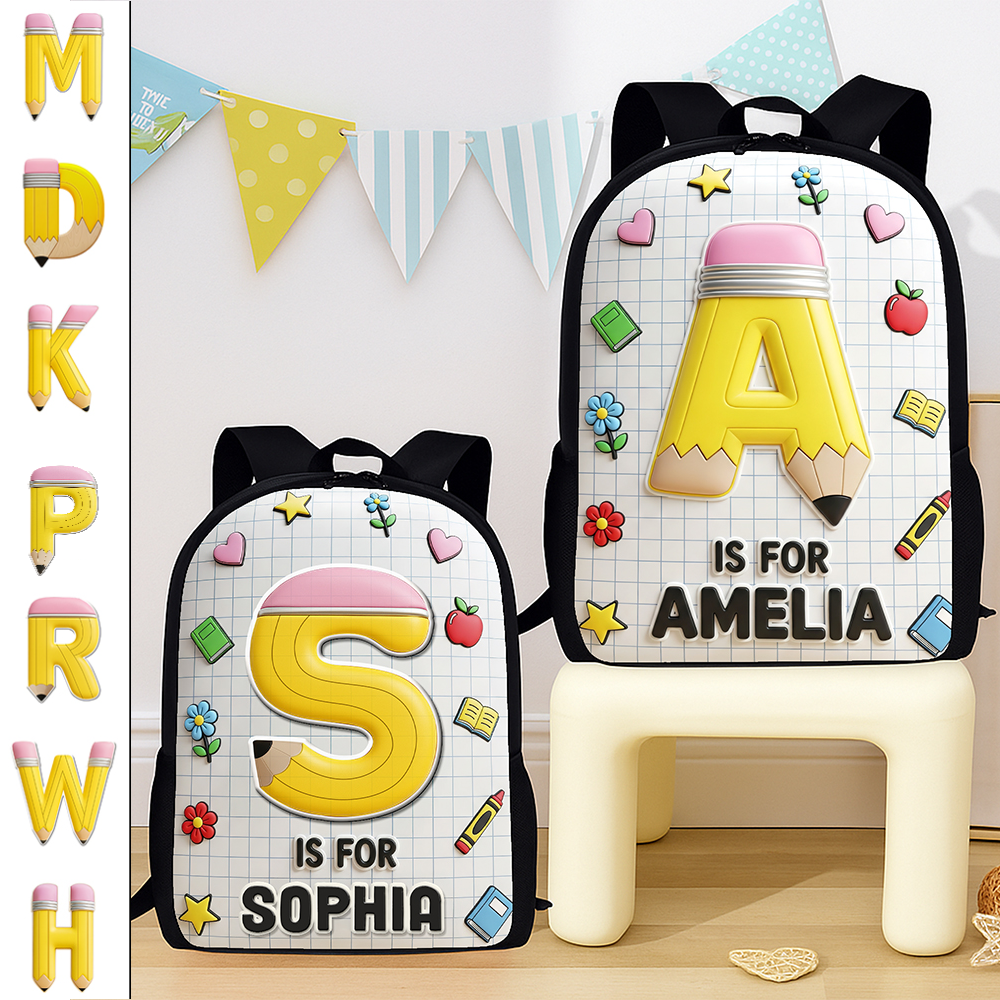 Pencil Initial Letter Alphabet School Bag - Personalized Gifts For Kids Back To School 04qhqn040825-Homacus