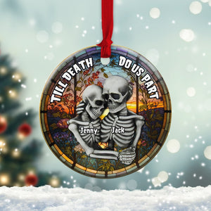 Till Death Do Us Part Personalized Skull Couple Ceramic Circle Ornament, Christmas Gift, Couple Gift - Ornament - GoDuckee