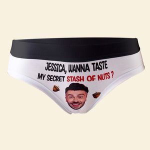 Wanna Taste My Secret Stash Of Nuts, Custom Couple Photo Men & Women Boxer Briefs, Gift For Couple, Valentine's Gifts - Boxer Briefs - GoDuckee