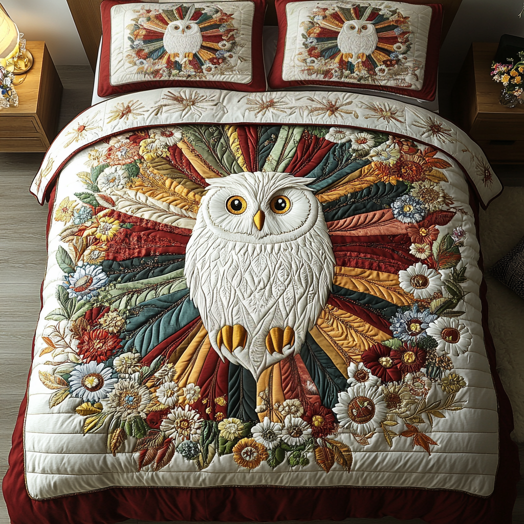 Gifts For Owl Lover Quilt Bed Set Floral Owl - Blanket - GoDuckee
