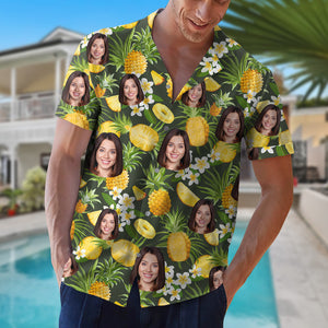 Custom Face Image Personalized Hawaiian Shirt Pineapple Tropical Pattern 02qnqn080623 - Hawaiian Shirts - GoDuckee