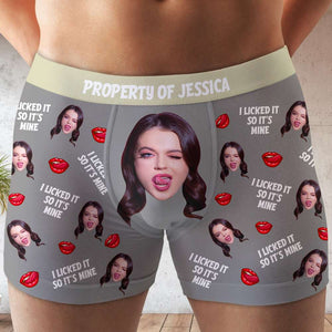 Custom Photo Gift For Couple Boxer I Licked It So It's Mine - Boxers & Briefs - GoDuckee