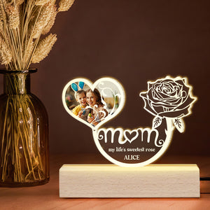 Personalized Gifts For Mom LED Light Mom My Life's Sweetest Rose - Led Night Light - GoDuckee