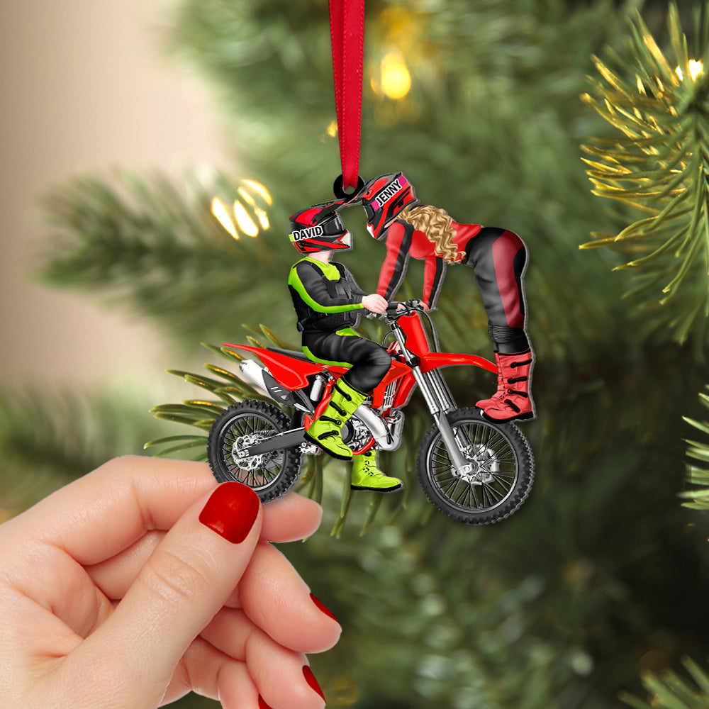 Motocross Couple, Personalized Acrylic Ornament, Gift For Christmas - Ornament - GoDuckee