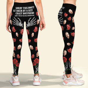Sorry This Booty Is Taken By A Crazy Crazy Boyfriend, Couple Gift, Personalized Women Leggings, Funny Custom Face Legging - AOP Products - GoDuckee