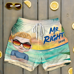 Mrs. Right, Gift For Couple, Personalized Couple Beach Shorts, Couple Summer Beach Shorts, Summer Gift - Beach Shorts - GoDuckee