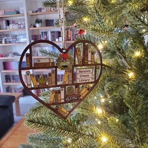 Gift For Book Lovers 11HUXX130924 Heart Bookcase Wooden Ornament - Ornament - GoDuckee