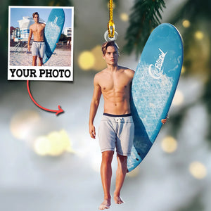 Custom Photo Gifts For Surfing Lovers, Upload Surfing Photo Christmas Ornament 40pgvp140924 - Ornament - GoDuckee