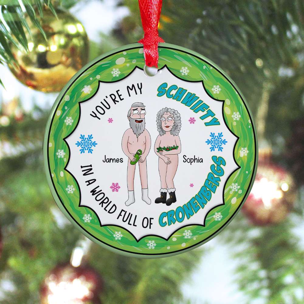 Personalized Gifts for Couple, Cartoon Couple You're my Schwifty Ceramic Ornament 03TODC270824HG - Ornament - GoDuckee