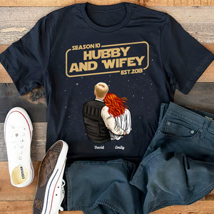 Hubby And Wifey, Gift For Couple, Personalized Shirt, Married Couple Hugging Shirt, Anniversary Gift 02QHHN140723HH - Shirts - GoDuckee