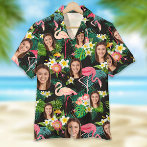 Custom Face Image Personalized Hawaiian Shirt Flamingo Tropical Pattern - Hawaiian Shirts - GoDuckee