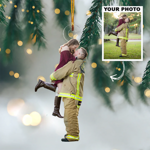 Custom Photo Gifts For Firefighter, Upload Couple Photo Christmas Ornament 07pgvp140924 - Ornament - GoDuckee