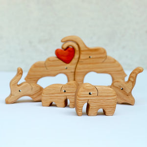 Elephant Family Gift, Personalized Elephant Family Wooden Art Puzzle, Gift For Family - Wood Sign - GoDuckee