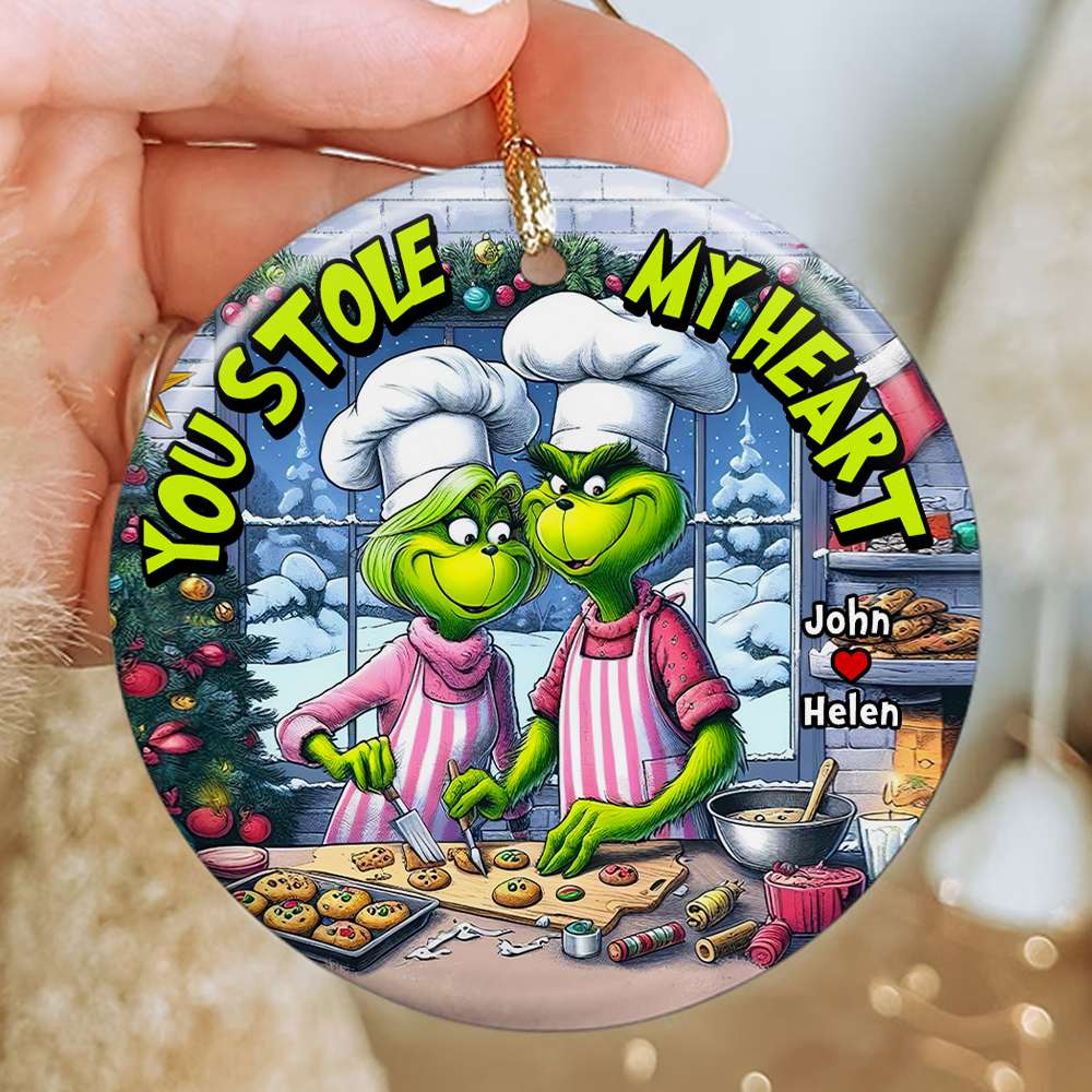 You Stole My Heart, Couple Gift, Personalized Ceramic Ornament, Green Couple Ornament, Christmas Gift 03HUHN251123 - Ornament - GoDuckee