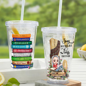Gift For Book Lovers, Personalized Acrylic Tumbler, Girl Reading Books, Custom Book Title Tumbler 01HUHU090823HH - Tumbler Cup - GoDuckee