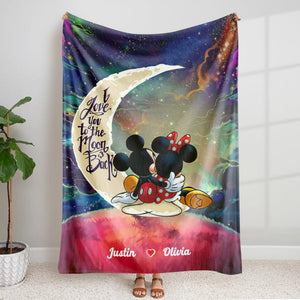 I Love You To The Moon And Back, Couple Gift, Personalized Blanket, Cartoon Mouse Couple Blanket 02QHHN030124-5 - Blanket - GoDuckee
