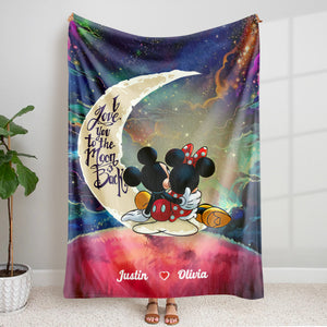 I Love You To The Moon And Back, Couple Gift, Personalized Blanket, Cartoon Duck Couple Blanket 02QHHN030124-1 - Blanket - GoDuckee