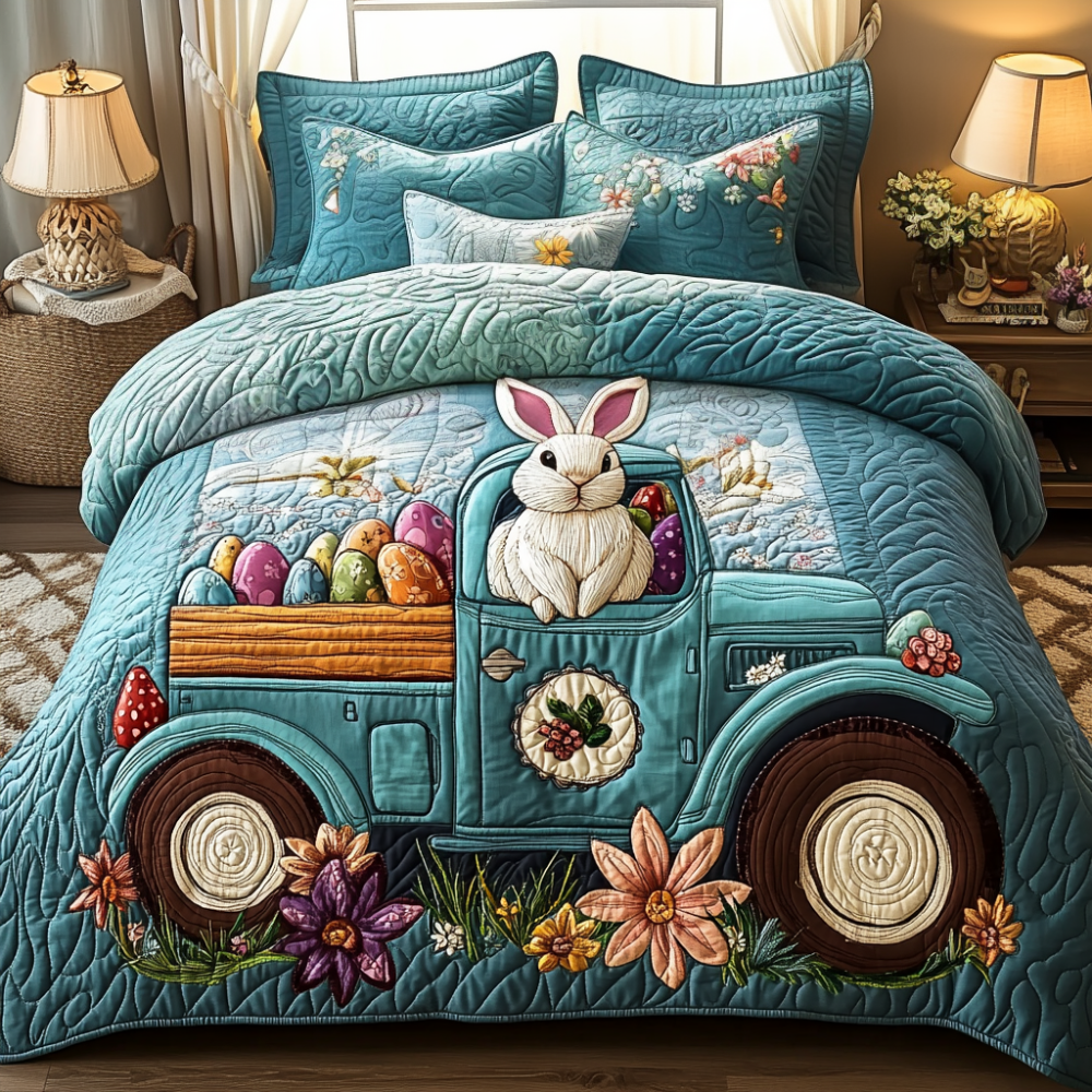 Gifts for Rabbit Lovers Quilt Bed Set Easter Bunny Eggs - Blanket - GoDuckee