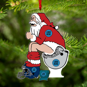 Funny American Football Santa on Toilet Ornament With Custom Football Team Logo For Football Fans - Ornament - GoDuckee