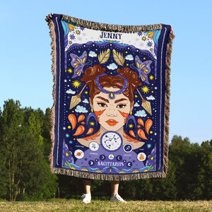 Personalized Zodiac Signs Woven Blanket, Gift For Astrology Lovers, Zodiac Lovers - Blanket - GoDuckee