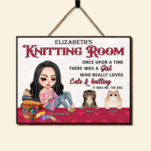 Personalized Gifts For Knitting Girl With Cats Wood Sign, Knitting Room Decor 04QHMH290724HH - Wood Sign - GoDuckee