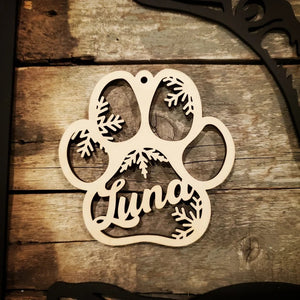 Dog Paw Snowflake, Personalized Wood Ornament, Pet Christmas Ornament, Gift For Dog Moms, Cat Moms - Ornament - GoDuckee