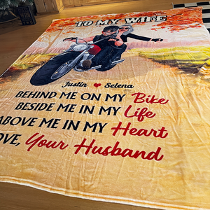 Biker Couple Behind Me On My Bike, Personalized Blanket, Couple's Autumn Trip - Blanket - GoDuckee