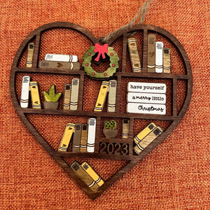 Gift For Book Lovers 11HUXX130924 Heart Bookcase Wooden Ornament - Ornament - GoDuckee