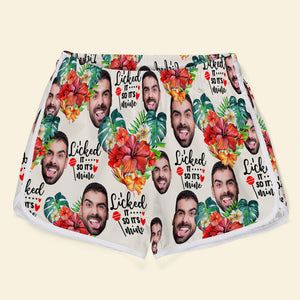 Licked It So It's Mine, Personalized Couple Beach Shorts, Tropical Flower Pattern, Gift For Him, Gift For Her - Beach Shorts - GoDuckee