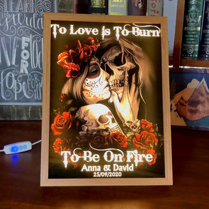 To Love Is To Burn Personalized Skull Couple Light Picture Frame - Couple Gift - Poster & Canvas - GoDuckee
