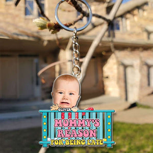 Custom Photo Gifts For Kids Keychain Mommy's Reason For Being Late - Keychains - GoDuckee