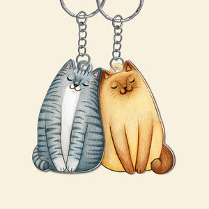 Personalized Cat Couple Keychains - Couple Gift For Pet Lover - Keychains - GoDuckee
