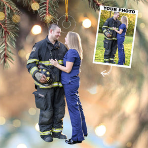 Custom Photo Gifts For Firefighters, Upload Firefighter Family Photo Christmas Ornament 31pgvp140924 - Ornament - GoDuckee