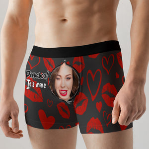 Peekaboo ! It's Mine, Personalized Couple Boxer Briefs, Gifts For Him Gifts For Her - Boxer Briefs - GoDuckee