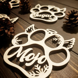 Dog Paw Snowflake, Personalized Wood Ornament, Pet Christmas Ornament, Gift For Dog Moms, Cat Moms - Ornament - GoDuckee