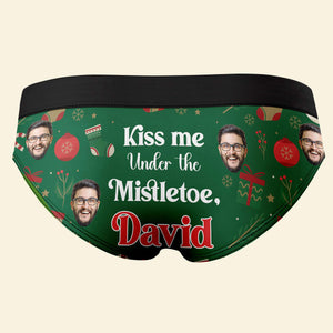 Custom Photo Gift for Him, Kiss Me Under The Mistletoe Couple Brief 031TOMH240924 - Boxer Briefs - GoDuckee