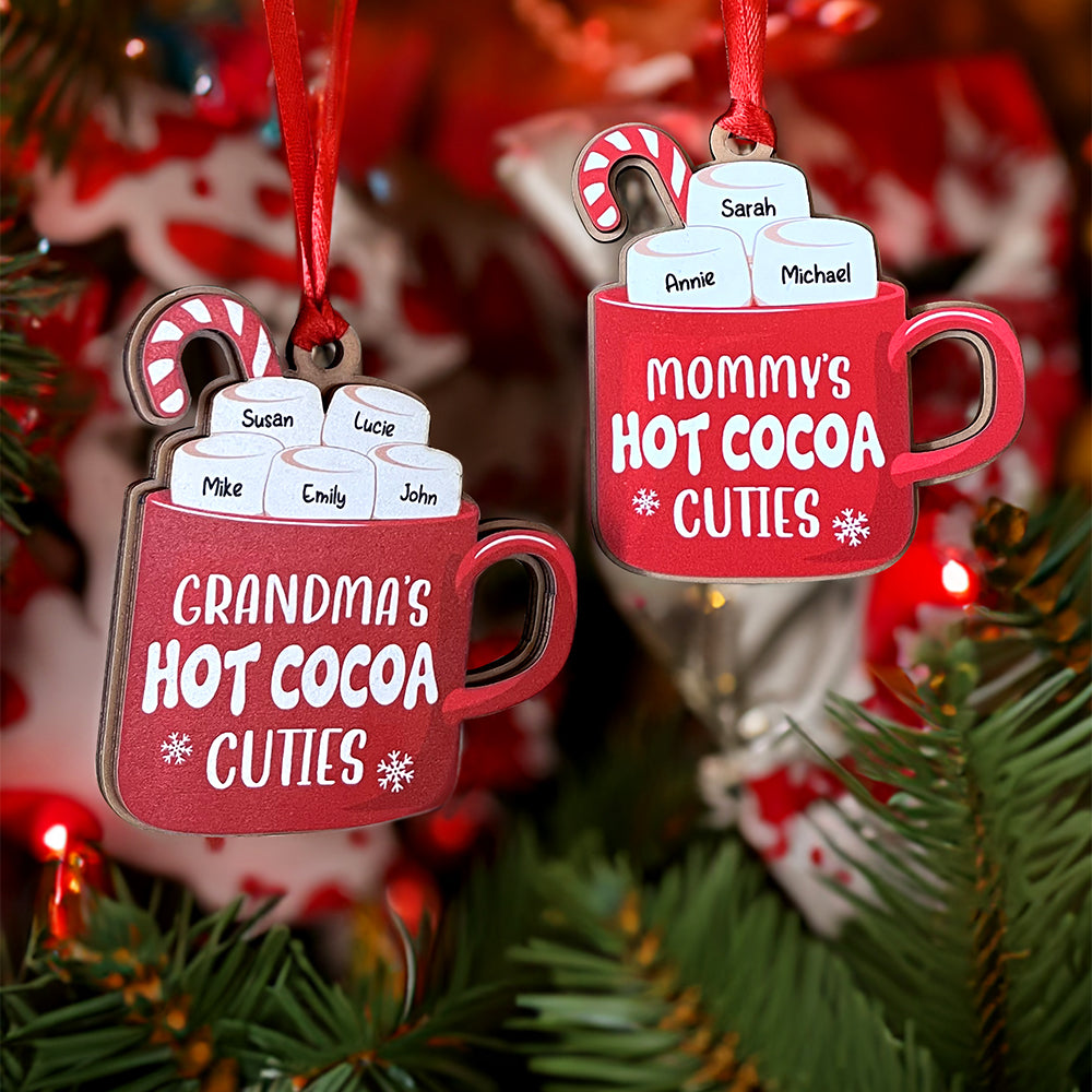 Family's Hot Cocoa Cuties, Gift For Family, Personalized Ornament, Marshmallow Kids Wood Ornament, Christmas Gift - Ornament - GoDuckee