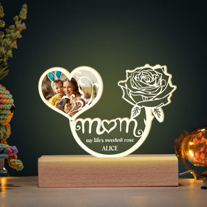 Personalized Gifts For Mom LED Light Mom My Life's Sweetest Rose - Led Night Light - GoDuckee