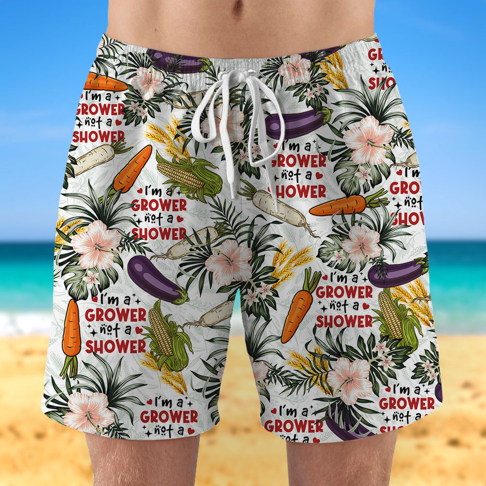 I'm A Grower Not A Shower - Funny Men Beach Shorts - Gifts For Farmer & Plant Lover - Gift For Him - Beach Shorts - GoDuckee