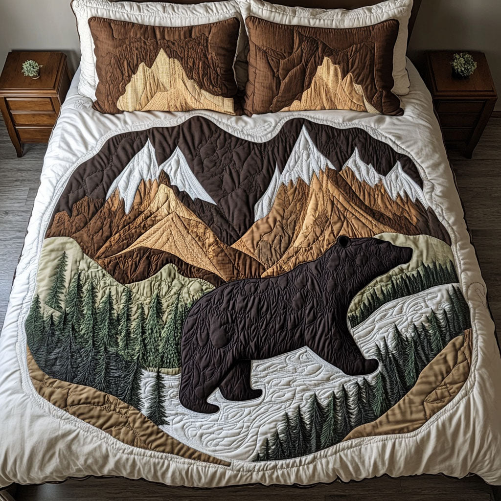 Strolling Bear In The Alpine Quilt Bedding Set, Gift For Bear Lovers - Blanket - GoDuckee
