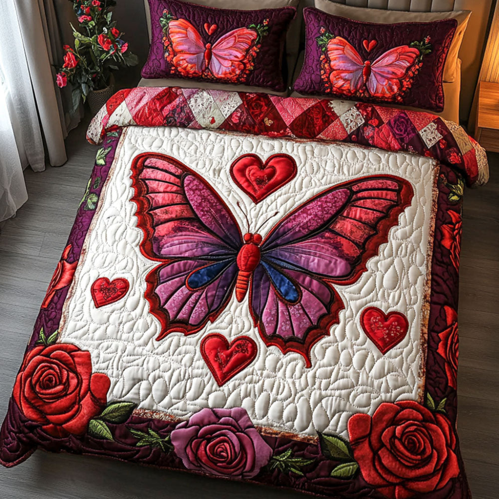 Gifts For Butterfly Lovers Quilt Bed Set Butterfly Heart - Blanket - GoDuckee