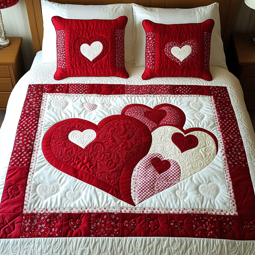 Gifts For Couple Quilt Bed Set Blissful Hearts - Blanket - GoDuckee