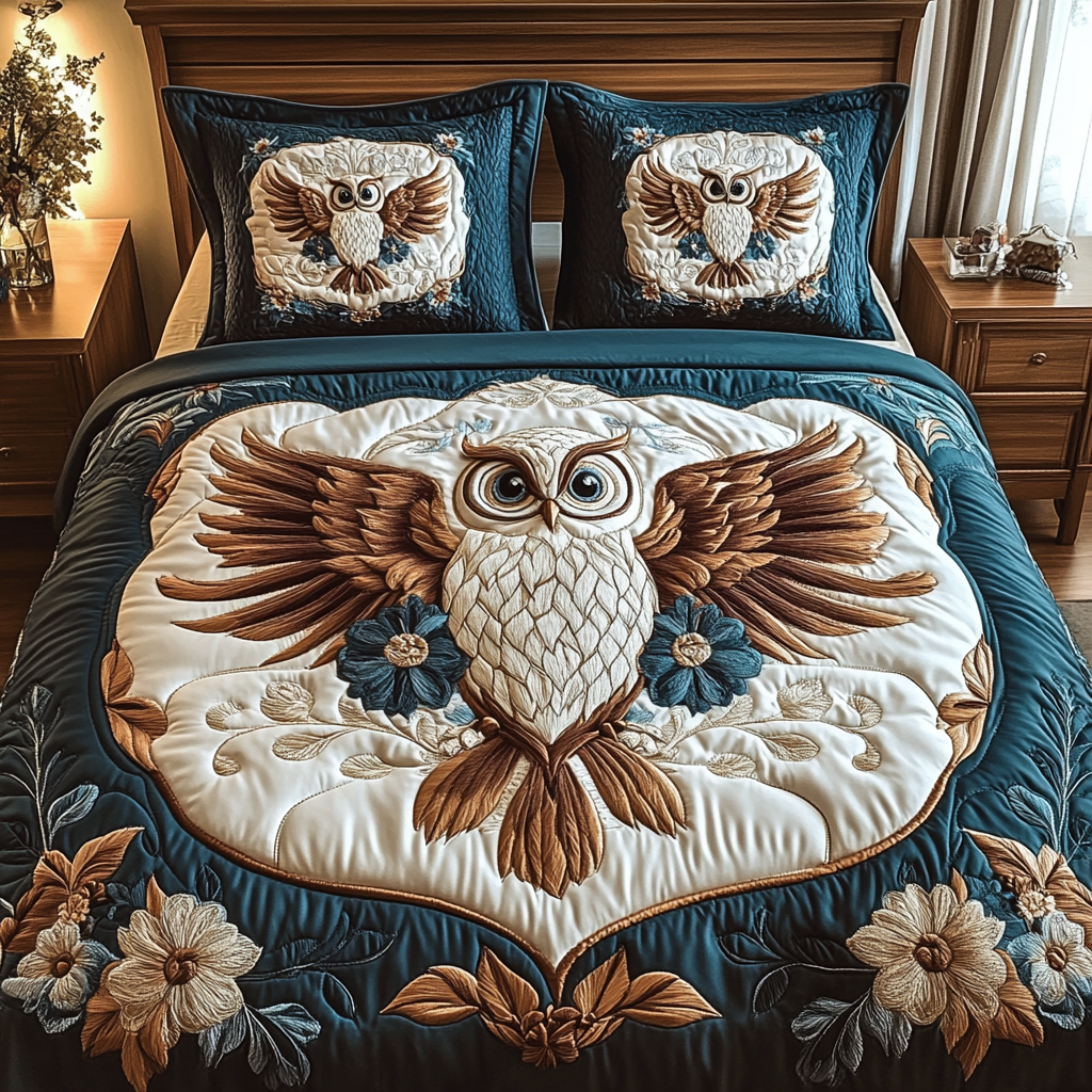 Gifts For Owl Lover Quilt Bed Set Blossom Owl - Blanket - GoDuckee