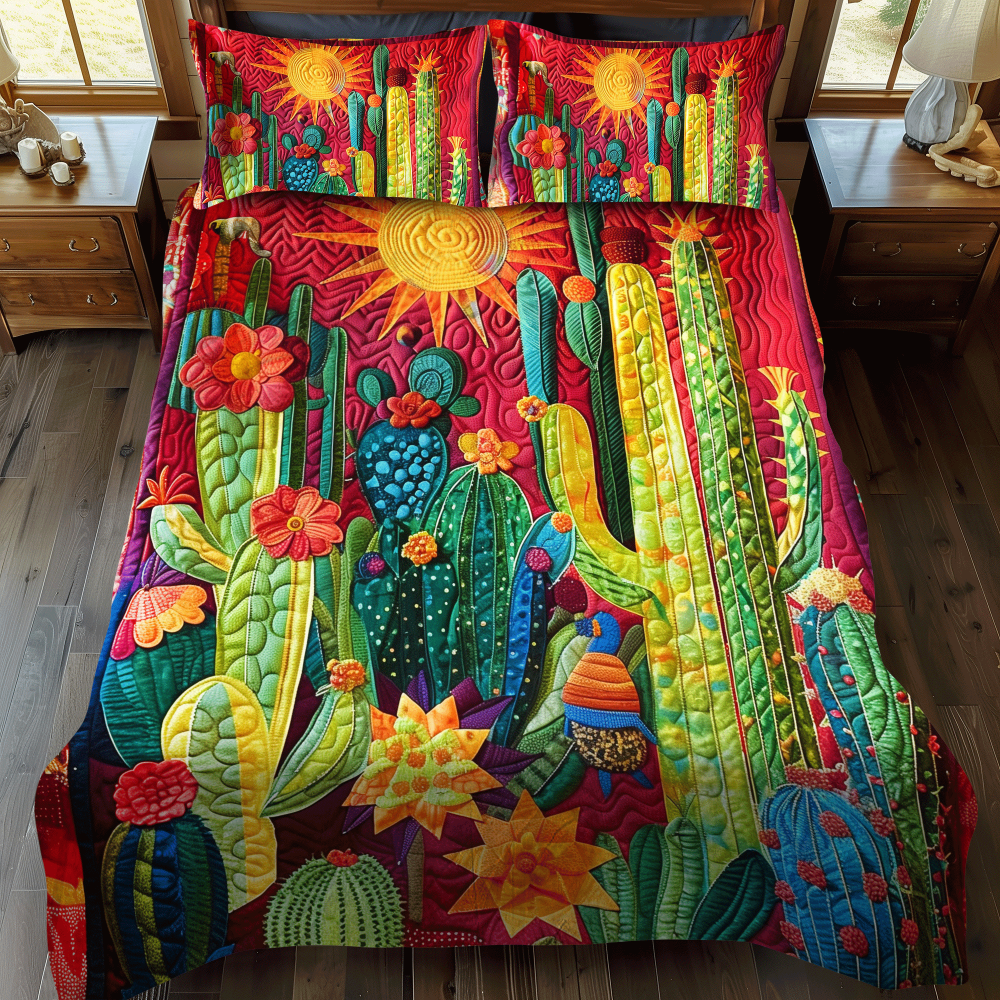 Gifts For Cactus Lovers Quilt Bed Set Cactus Garden Vista - Blanket - GoDuckee