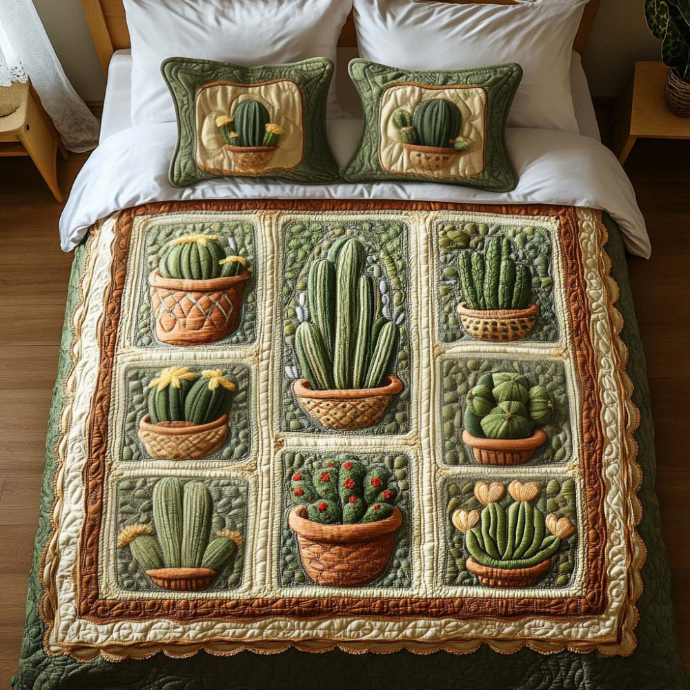Gifts For Cactus Lovers Quilt Bed Set Cactus Pots - Blanket - GoDuckee