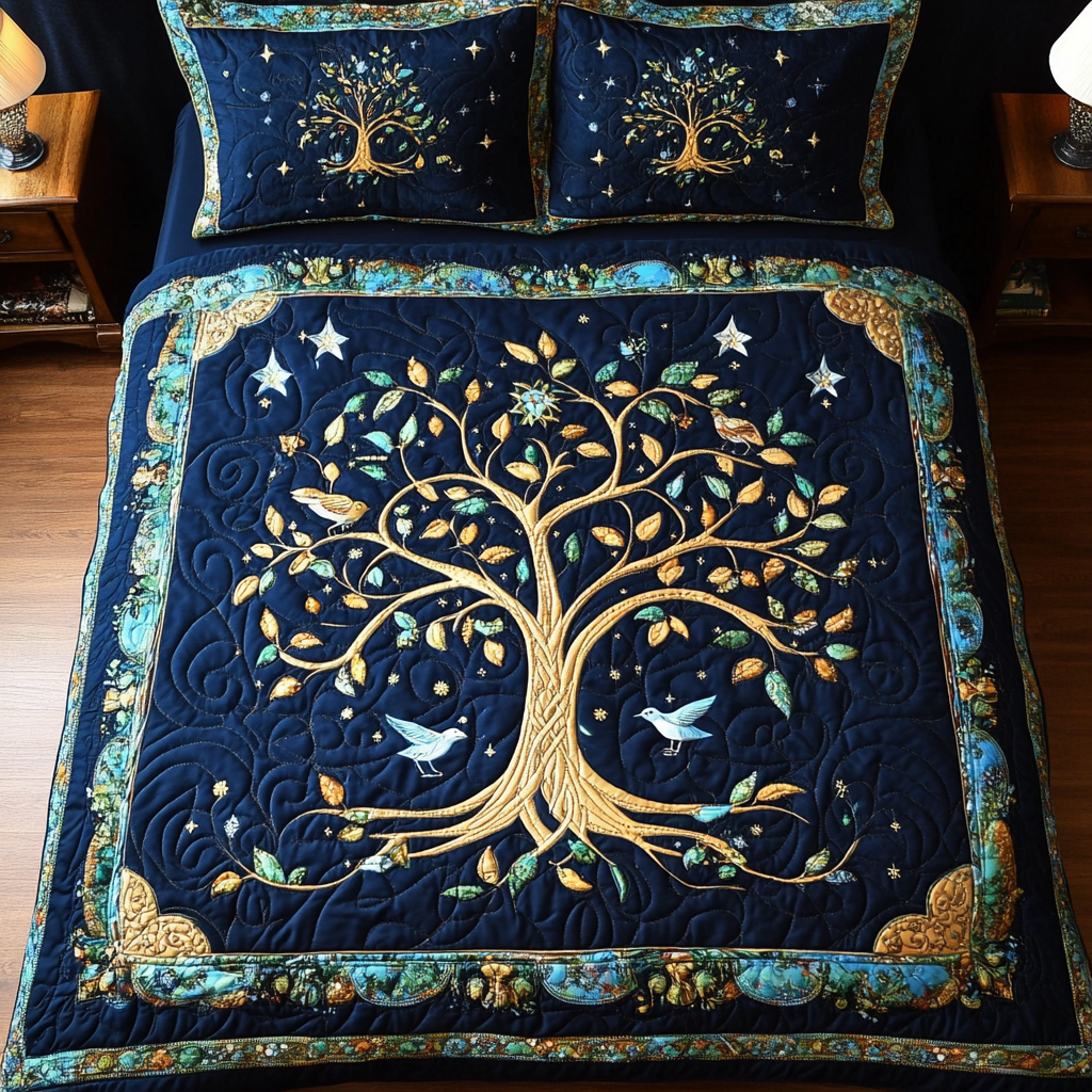 Gifts For Tree Lover Quilt Bed Set Celestial Tree Dreams - Blanket - GoDuckee