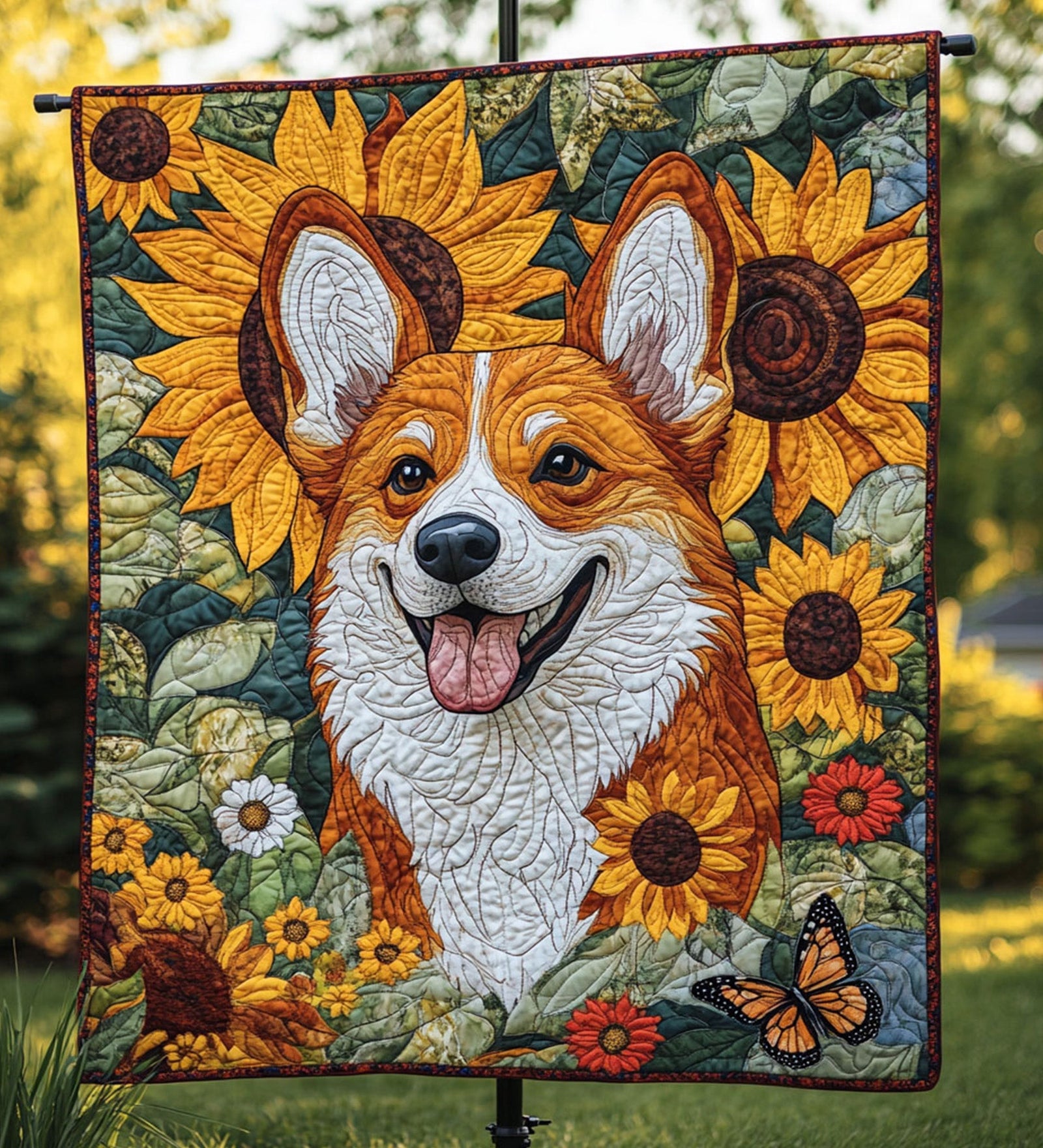 Gifts For Dog Lover Blanket Cute Corgi In Sunflower Garden - Blanket - GoDuckee