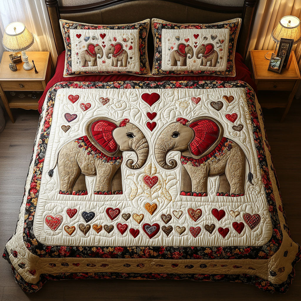 Gifts For Elephant-Loving Couple Quilt Bed Set Elephant Romance - Blanket - GoDuckee